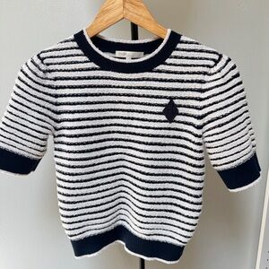 Maje Striped knit top  - Navy and White